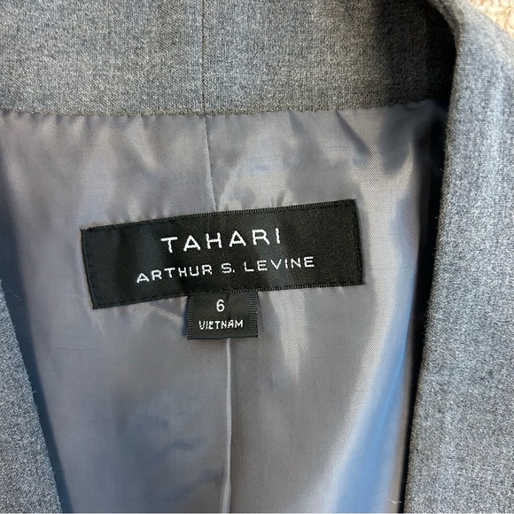 Tahari Arthur S. Levine gray short Blazer open front collarless inverted lapel 6 - Picture 8 of 12